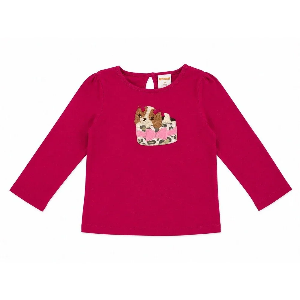 Gymboree Girls Pink Puppy Appliqué Long Sleeve Shirt | Size 2T